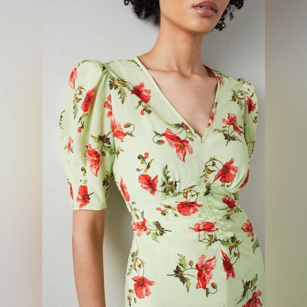 LK BENNETT Gabbi Green And Pink‎ Giant Poppy Print Stretch Silk Fairy Dress - Picture 10 of 16